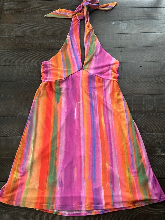Show Me Your MuMu Dresses & Skirts - Show Me Your MuMu Pink Orange Multicolor Striped Backless Halter Dress